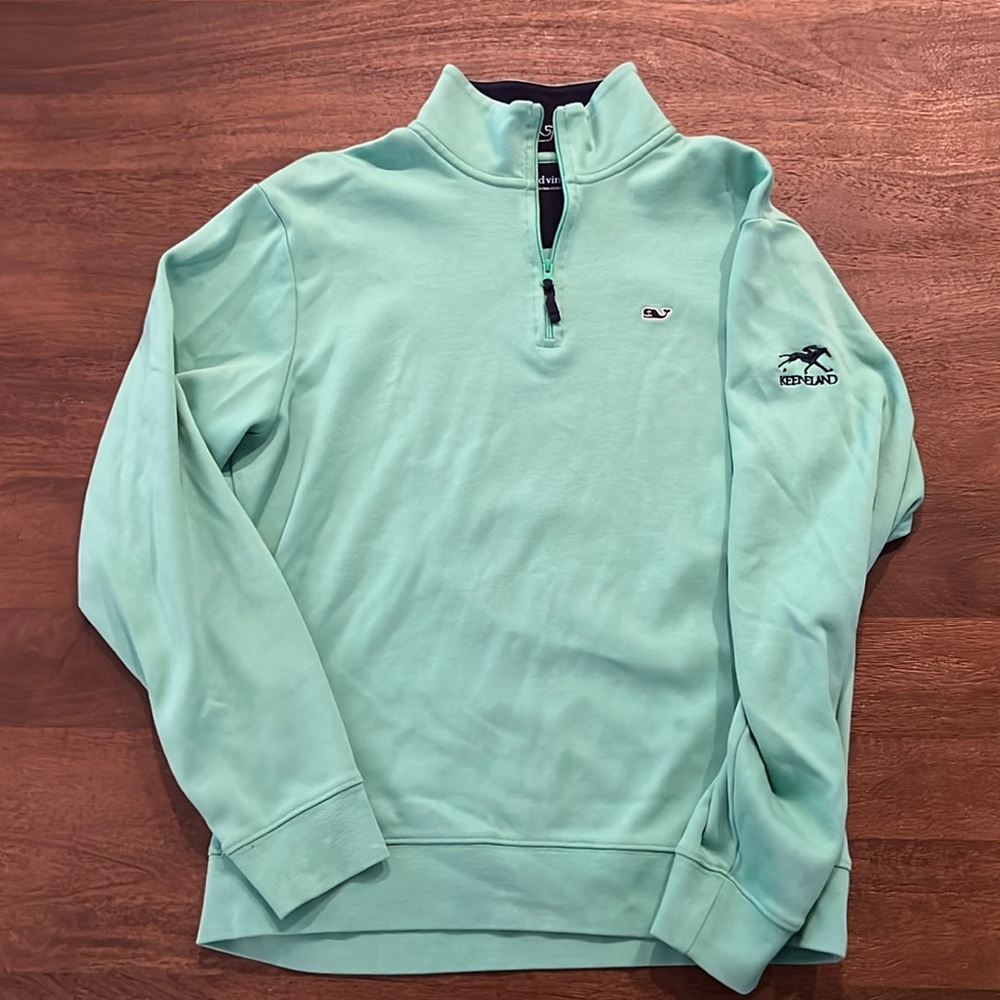Men’s Vineyard Vines Q-Zip, S, Teal, barely worn! Keeneland Logo